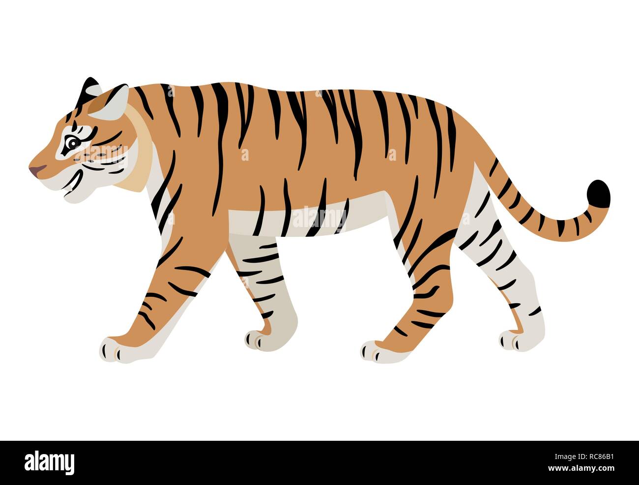 Friendly predatory animal, cute walking tiger icon Stock Vector