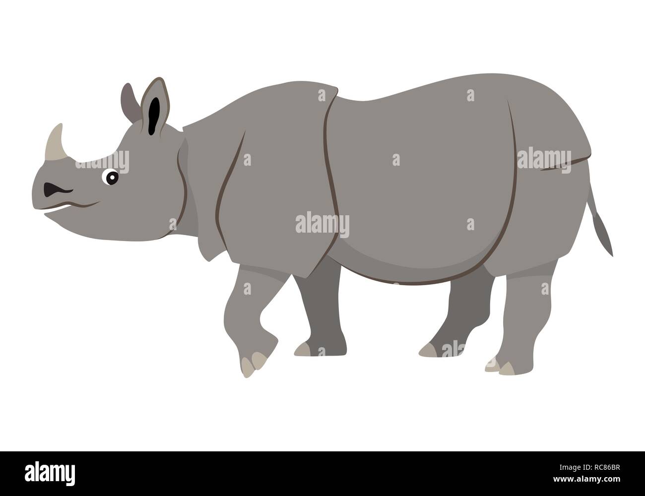 Cute wild animal, gray walking rhinoceros icon Stock Vector