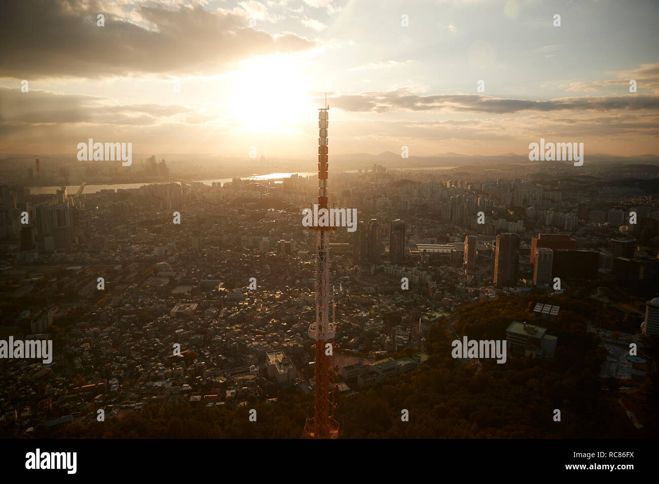 Cityscape at sunrise, Seoul, South Korea Stock Photo
