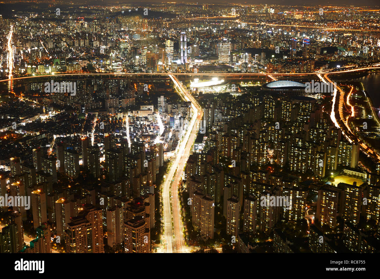 Cityscape at dusk, Seoul, South Korea Stock Photo