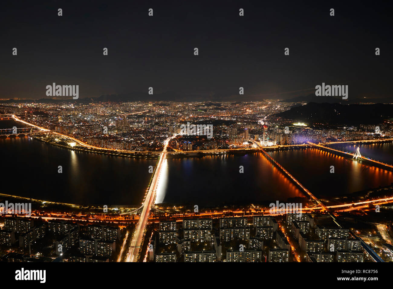 Cityscape at night, Seoul, South Korea Stock Photo