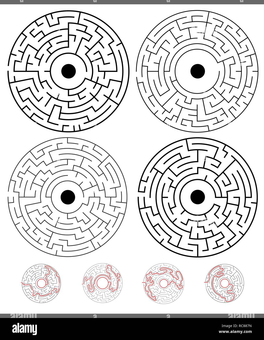 Illustration of Black and White Mazes Leisure Game Activities Set with Solutions Stock Vector Image and Art