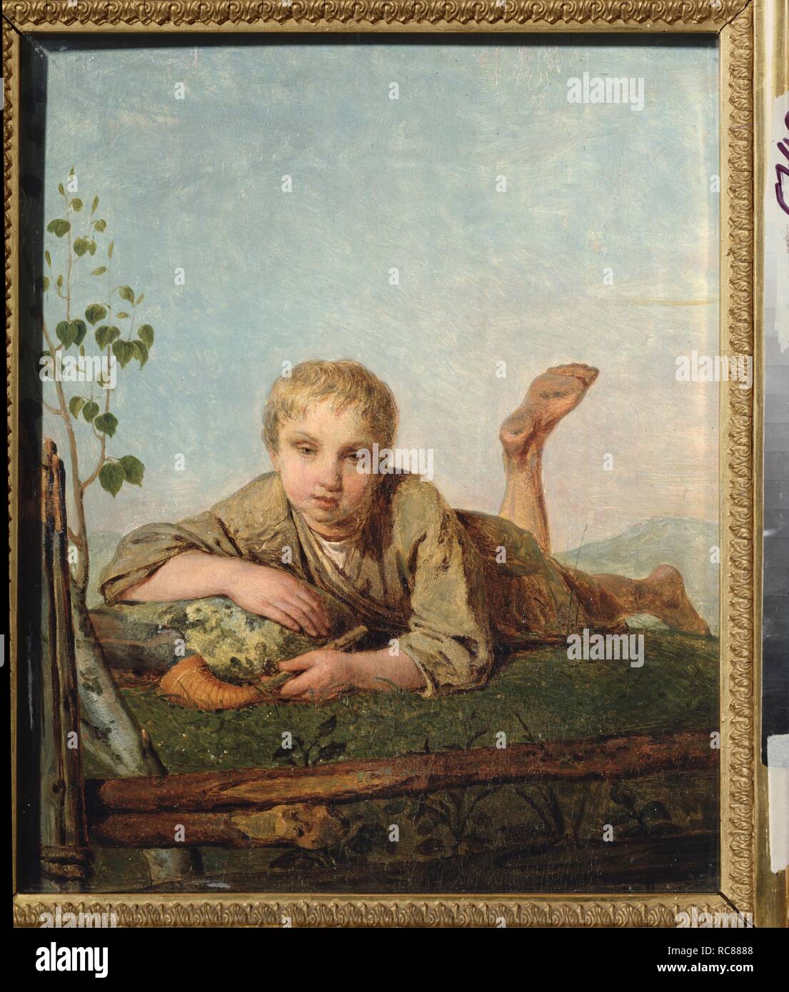Shepherd Boy with a Pipe. Museum: Regional Art Gallery, Tver. Author: Venetsianov, Alexei Gavrilovich. Stock Photo