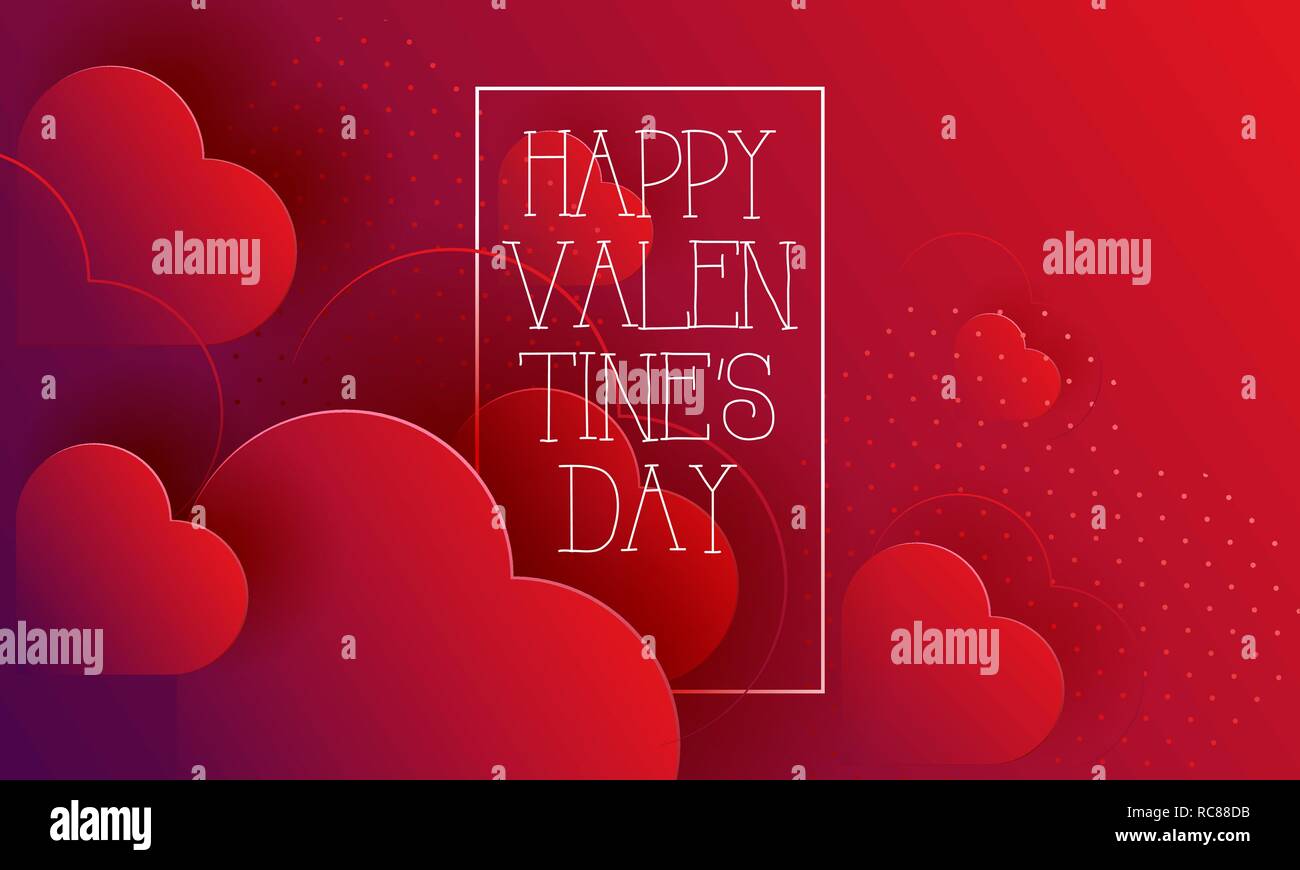Hearts on abstract love background with hearts. February 14. Valentines day card, banner. 3d red hearts shapes. Vector illustration Stock Vector