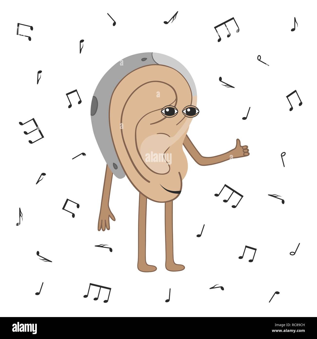 Joyful human ear listening to music with hearing aid. Cartoon Stock