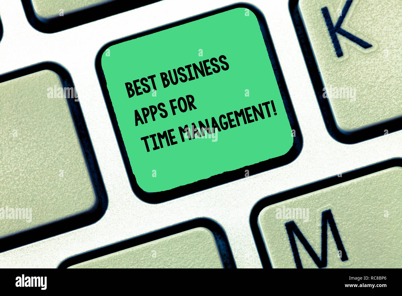 Word writing text Best Business Apps For Time Management. Business concept for Quality modern applications Keyboard key Intention to create computer m Stock Photo