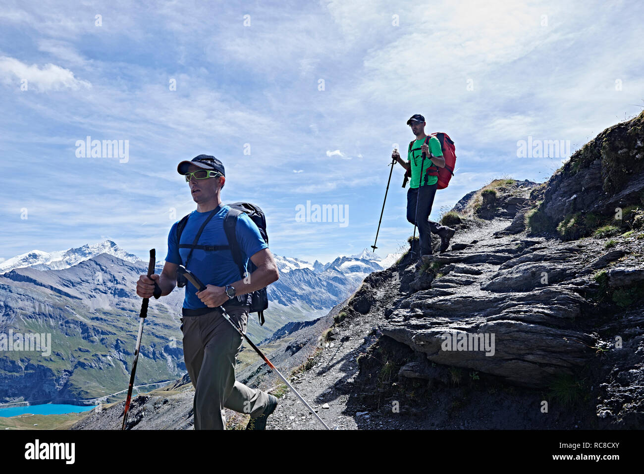 Hiker friends in Mont Cervin, Matterhorn, Valais, Switzerland Stock Photo