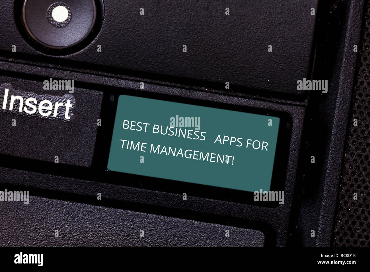 Conceptual hand writing showing Best Business Apps For Time Management. Business photo showcasing Quality modern applications Keyboard key Intention t Stock Photo