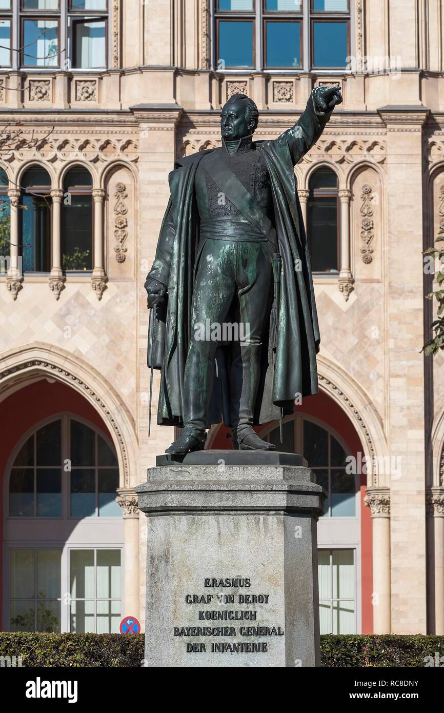 Statue of General Graf Bernhard Erasmus von Deroy in front of the Government of Upper Bavaria, Munich, Upper Bavaria, Bavaria Stock Photo