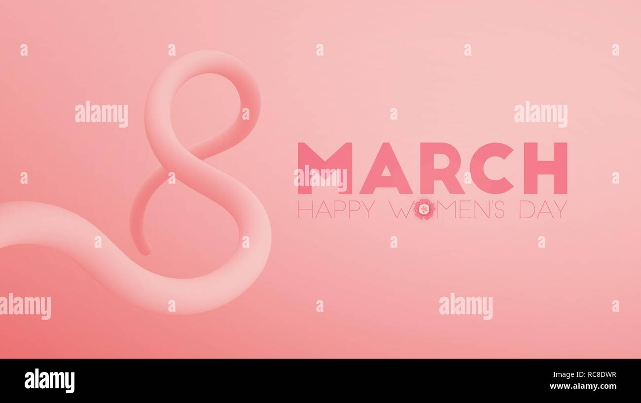 March 8. Happy Women's Day blended interlaced fluid figure eight over pink background for your poster, banner, invitation or greeting card design Stock Vector