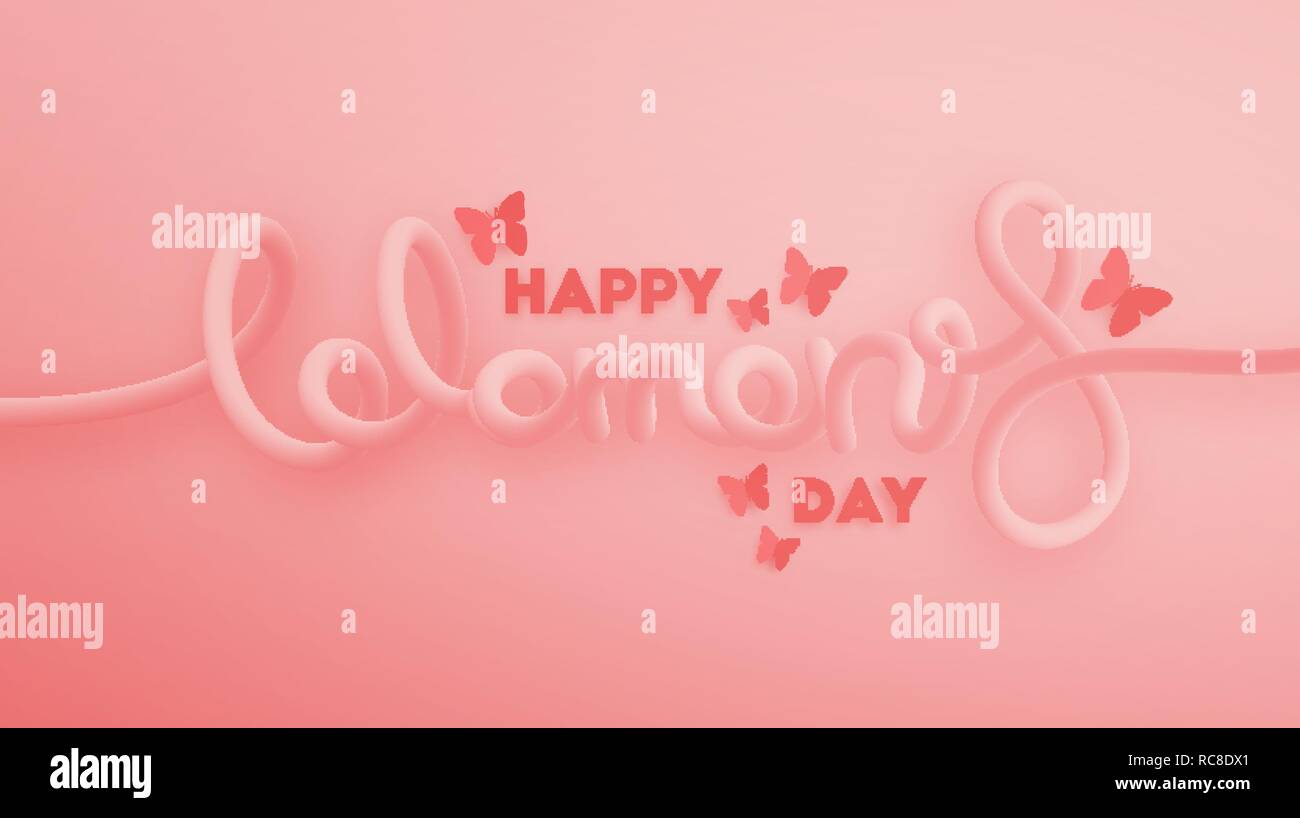 Happy Women's Day blended interlaced creative hand lettering. March 8. Trendy vector liquid 3d calligraphy with butterflies for your design Stock Vector