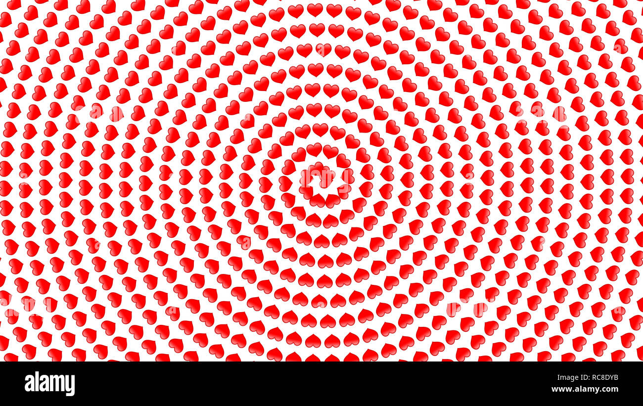 Simple 3d small hearts spiral pattern on white background, large size texture Stock Photo
