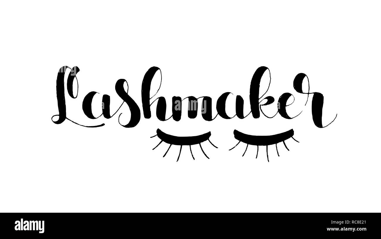 Lashmaker hand lettering. Modern vector hand drawn calligraphy isolated on white background for your design Stock Vector