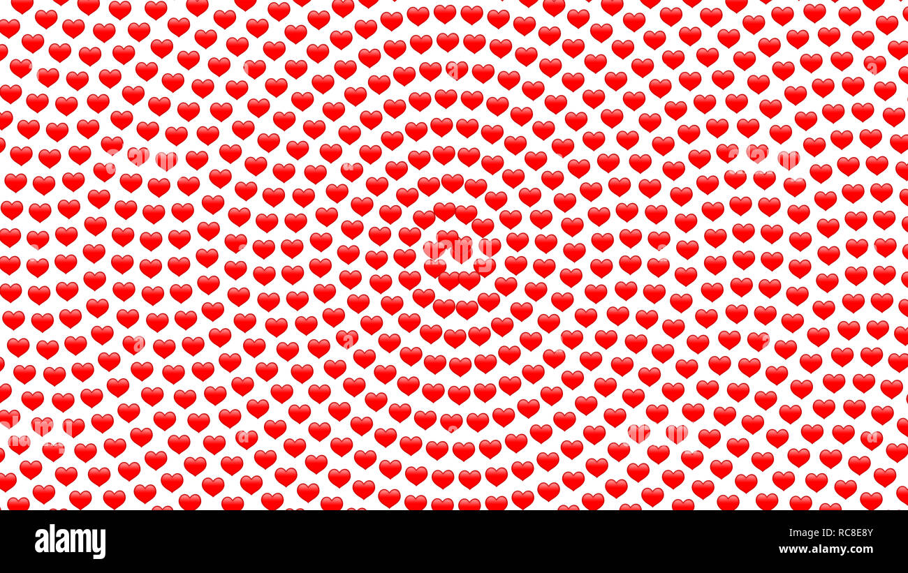 Simple 3d small hearts spiral pattern on white background, large size texture Stock Photo