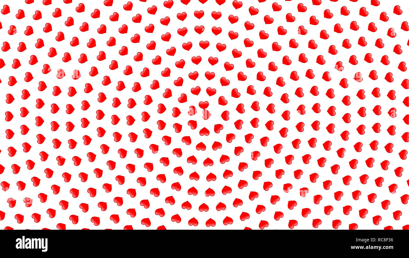 Simple 3d small hearts spiral pattern on white background, large size texture Stock Photo