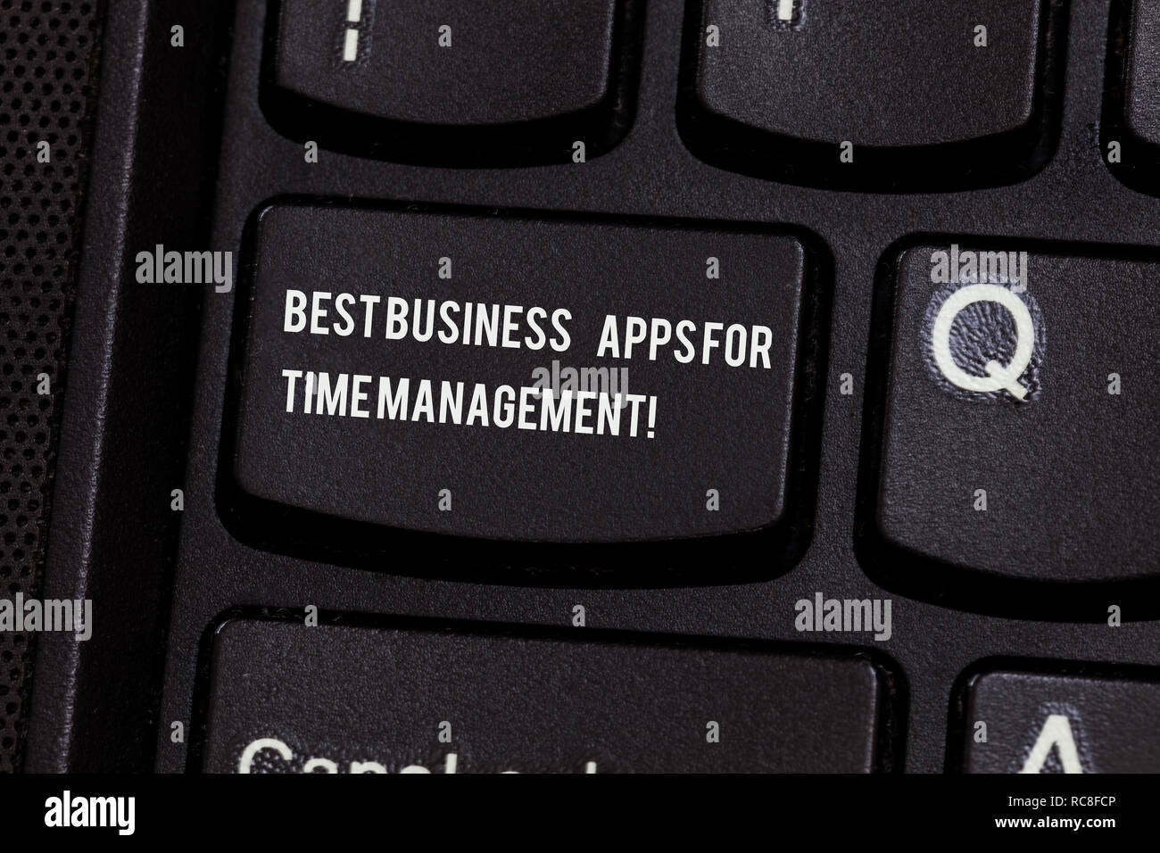 Conceptual hand writing showing Best Business Apps For Time Management. Business photo text Quality modern applications Keyboard key Intention to crea Stock Photo