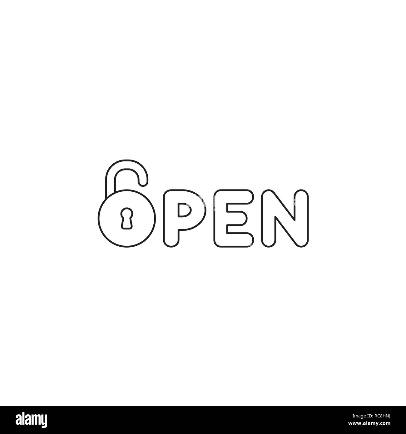 Vector illustration icon concept of open word with opened padlock ...