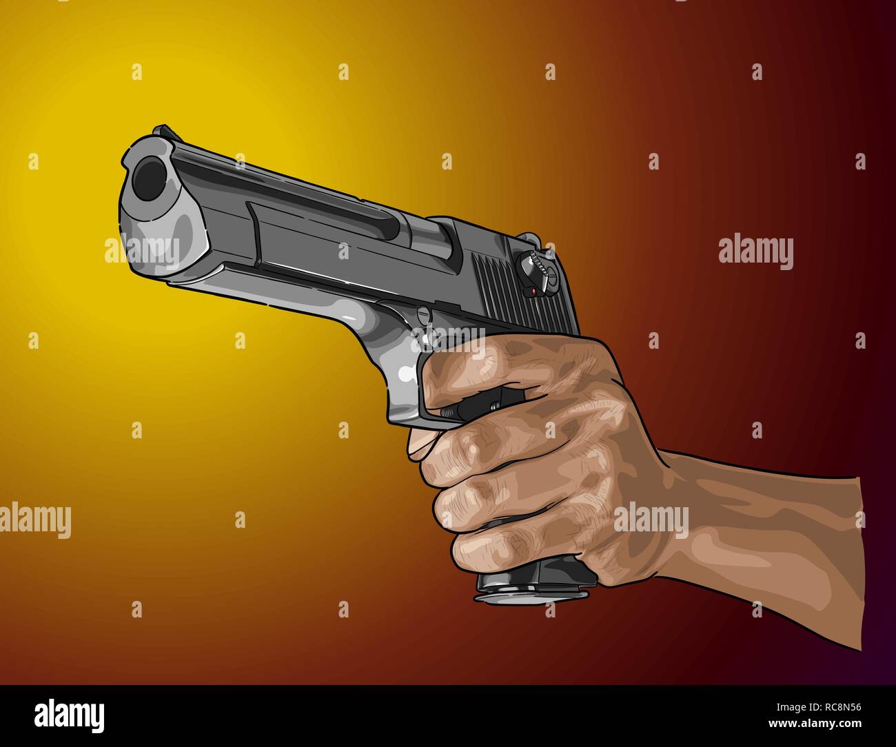 Gun in hand - hand drawn vector, isolated on color Stock Vector