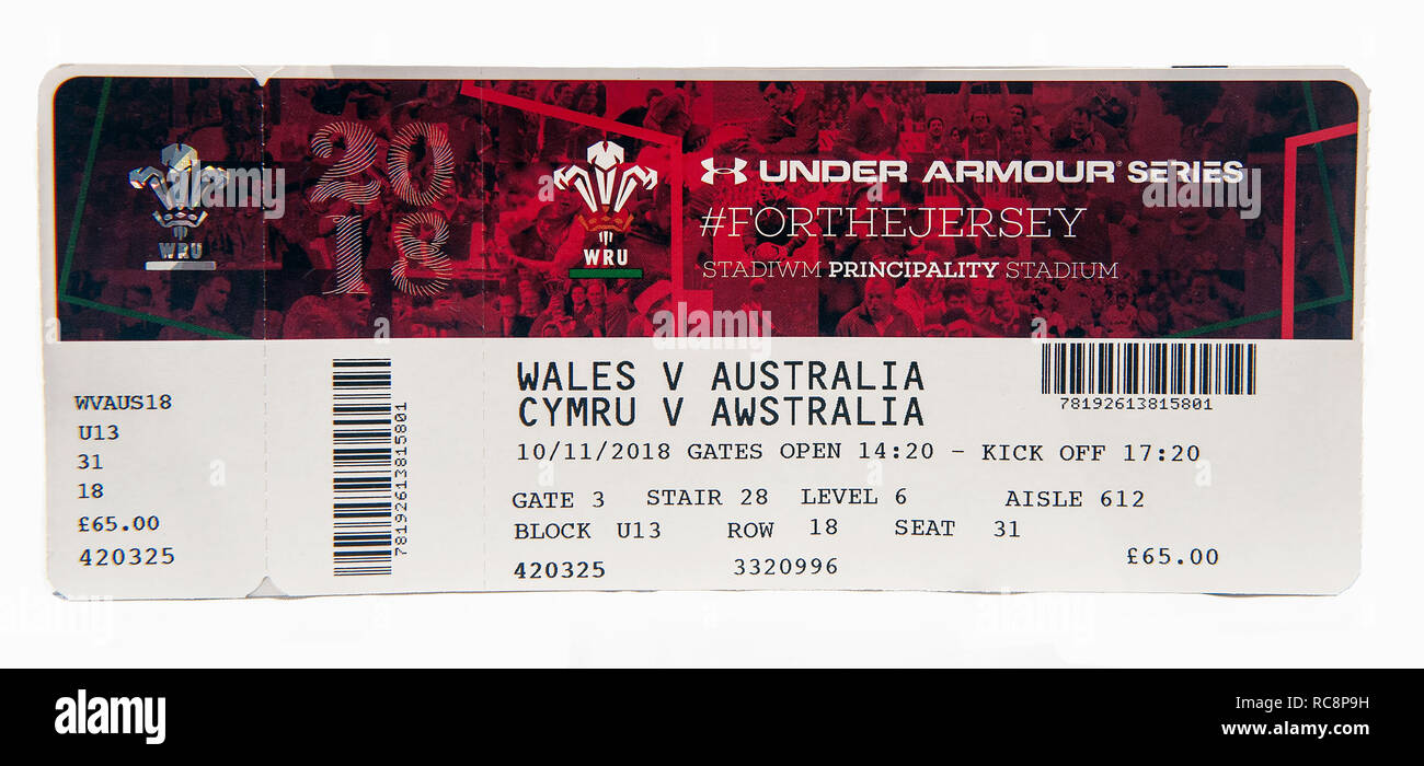 Ticket for Wales v Australia at Principality Stadium in Cardiff Stock Photo