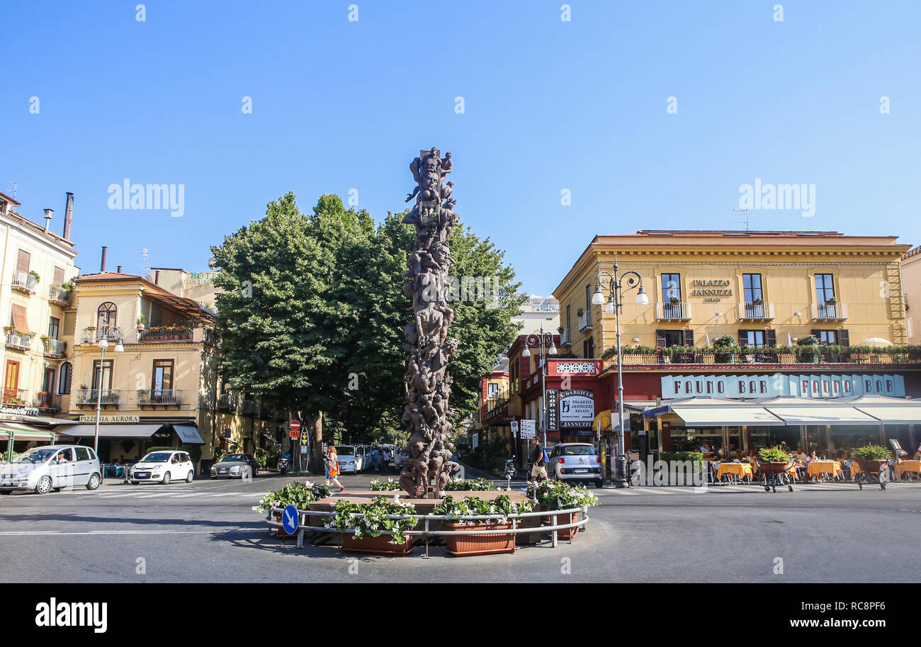 Piazza Tasso in Sorrento. Monument at Central Square in Sorrento, Italy. Stock Photo