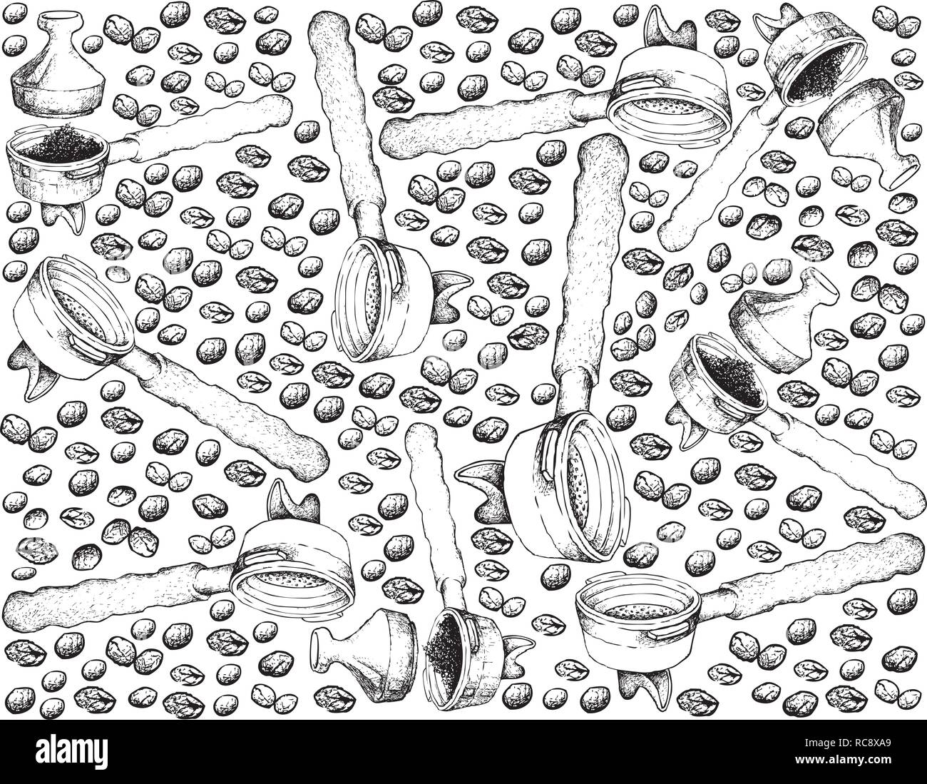 Coffee Time Illustration Wallpaper Background Of Hand Drawn Sketch Of Roasted Coffee Beans In Metal Portafilter Or Filter Holder With Tamper Of Espre Stock Vector Image Art Alamy Coffee Time Illustration Wallpaper Background Of Hand Drawn Sketch Of Roasted Coffee Beans In Metal Portafilter Or Filter Holder With Tamper Of Espre Stock Vector Image Art Alamy
