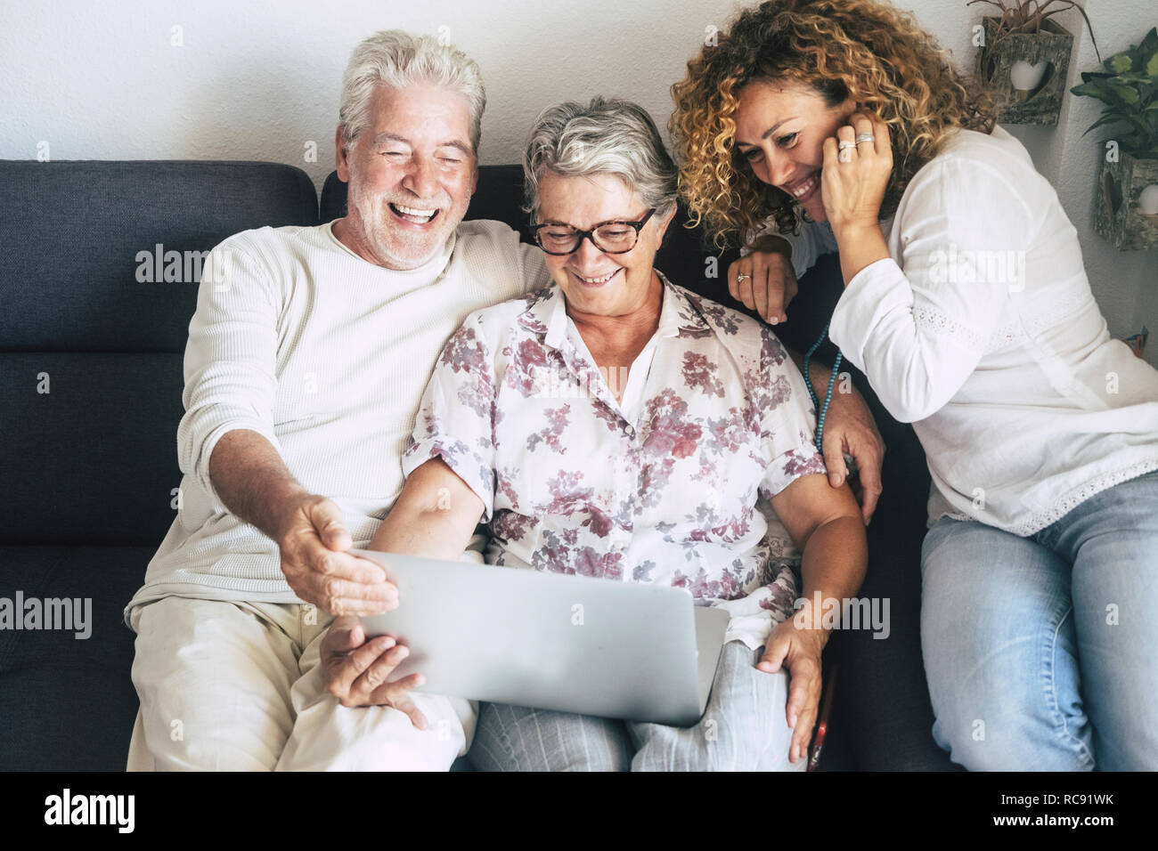 Mature woman using video chat at home Stock Photo - Alamy