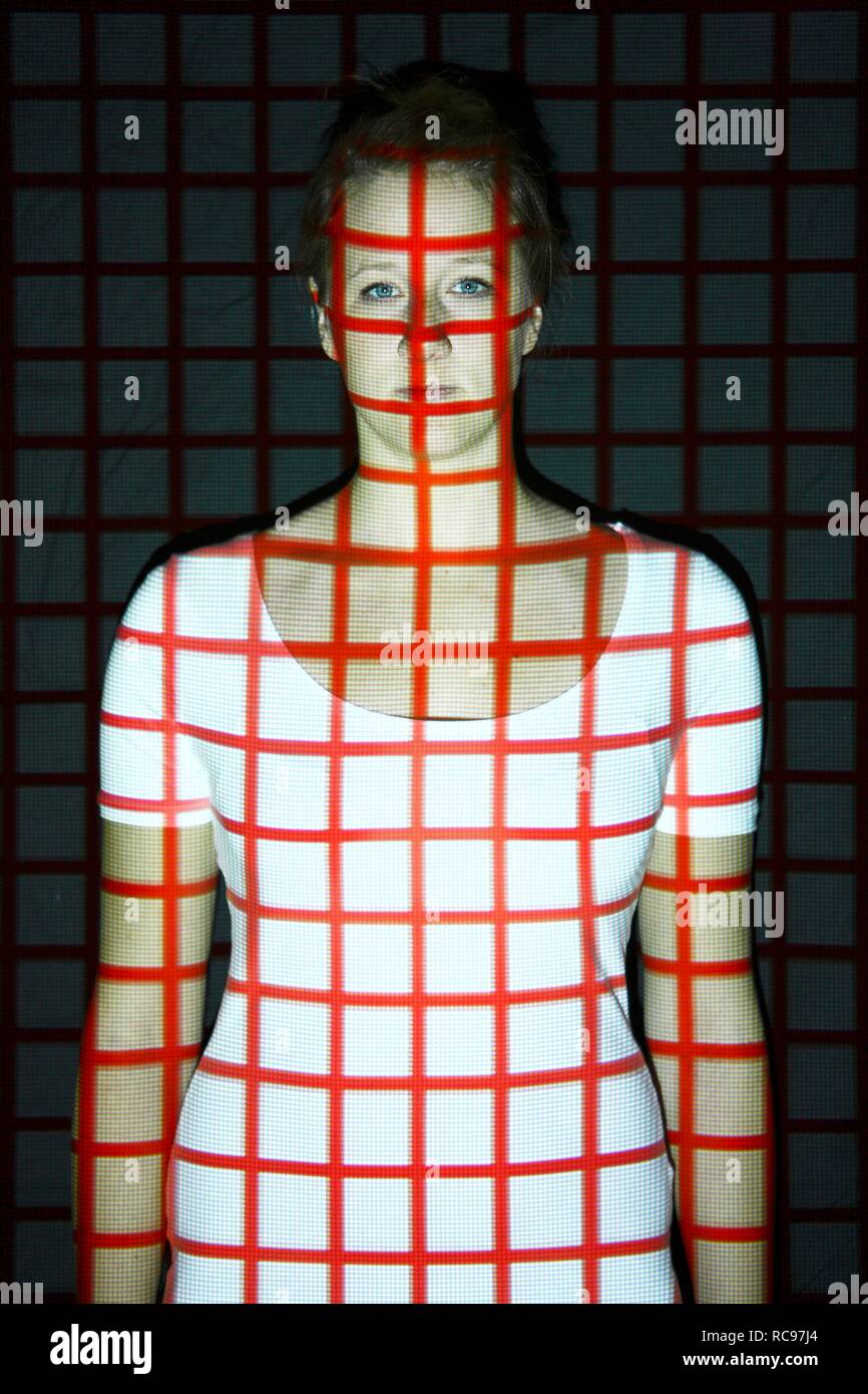Symbolic image for biometrics, biometric capture of body features using a scanner, conversion of body shape and head shape into Stock Photo