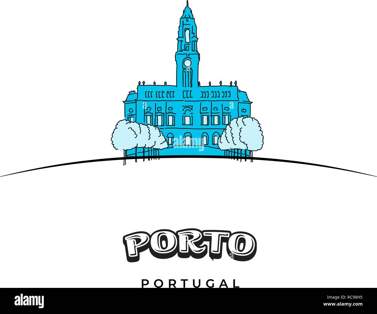 Porto Portugal travel sign. Hand-drawn vector illustration. Famous travel destinations series. Stock Vector