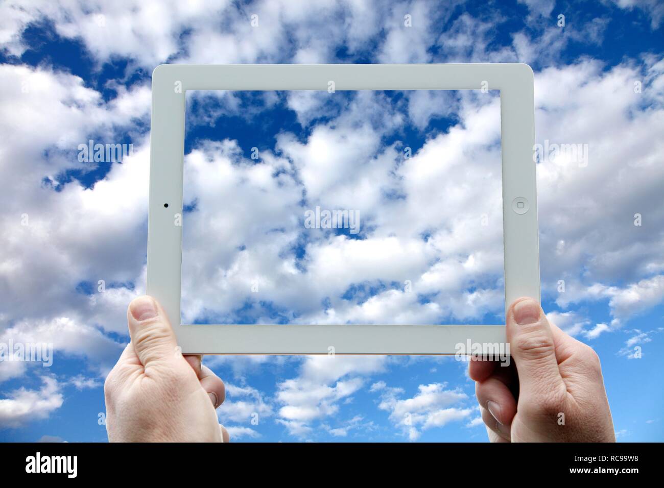 IPad, clouds, sky, symbolic image for cloud computing, cloud Stock Photo