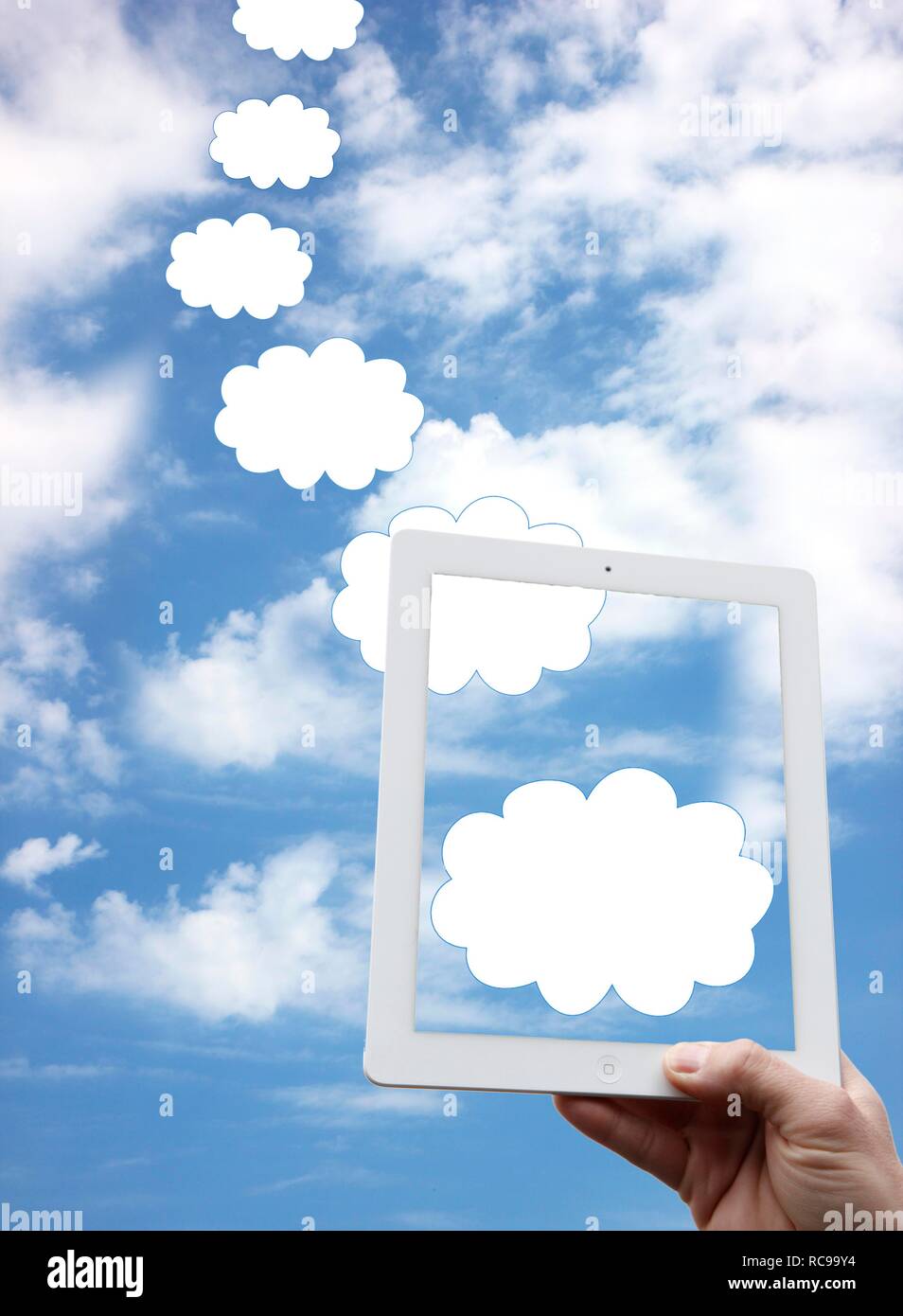 IPad, clouds, sky, symbolic image for cloud computing, cloud Stock Photo