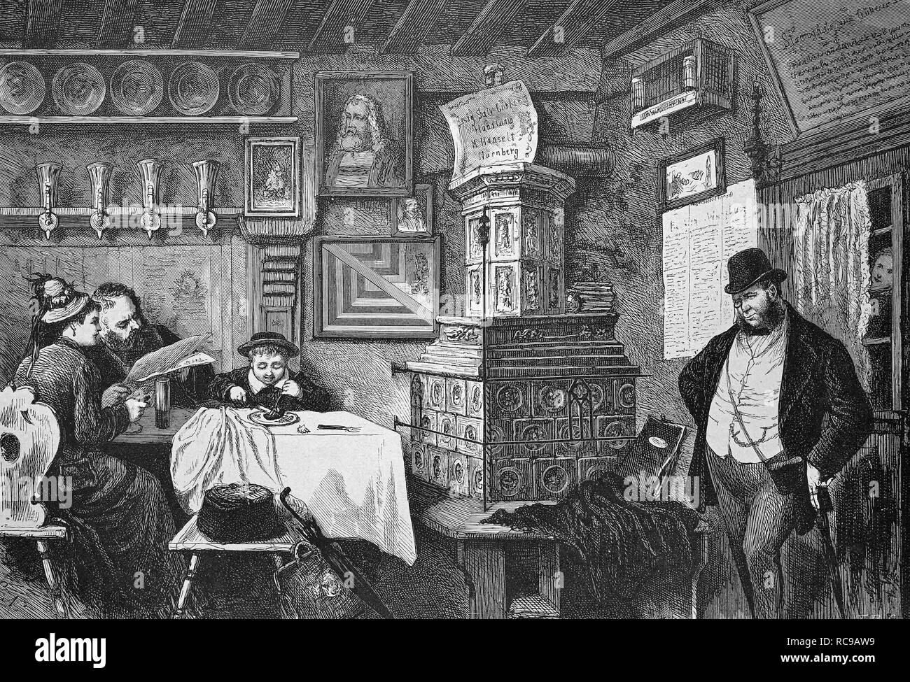 At the Bratwurstgloeckle, restaurant, in Nuremberg, Bavaria, Germany, historic wood engraving, ca. 1880 Stock Photo