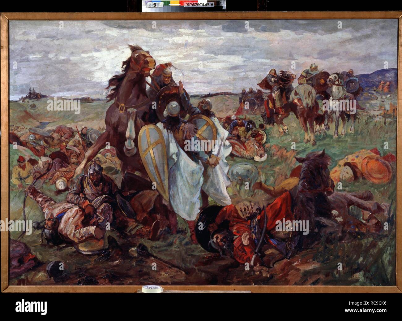 The Battle between Russians and Tatars. 13th century. Museum: State Central Artillery Museum, St. Petersburg. Author: Arkhipov, Sergei Nikolayevich. Stock Photo