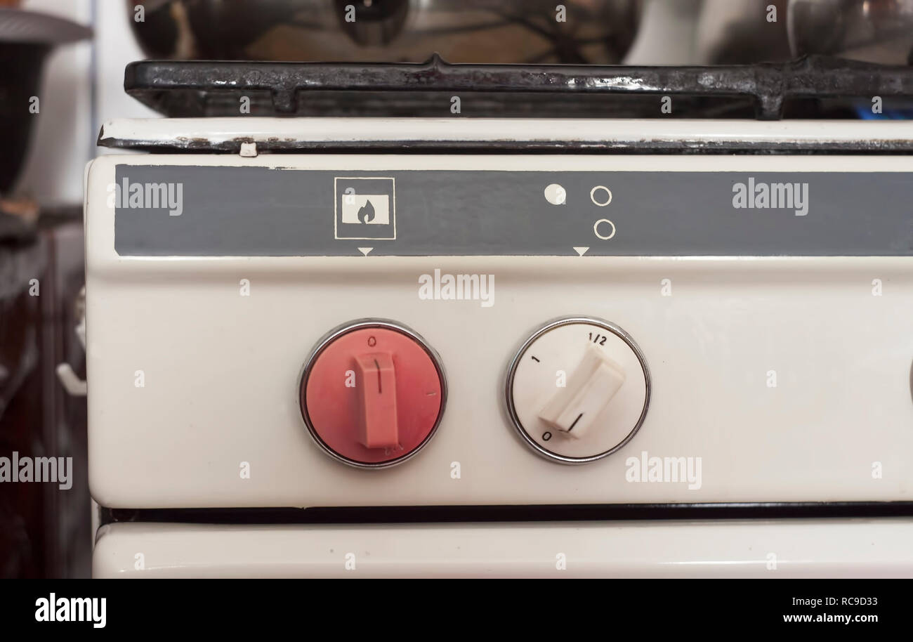 old fire stove buttons in detail. kitchen Stock Photo Alamy