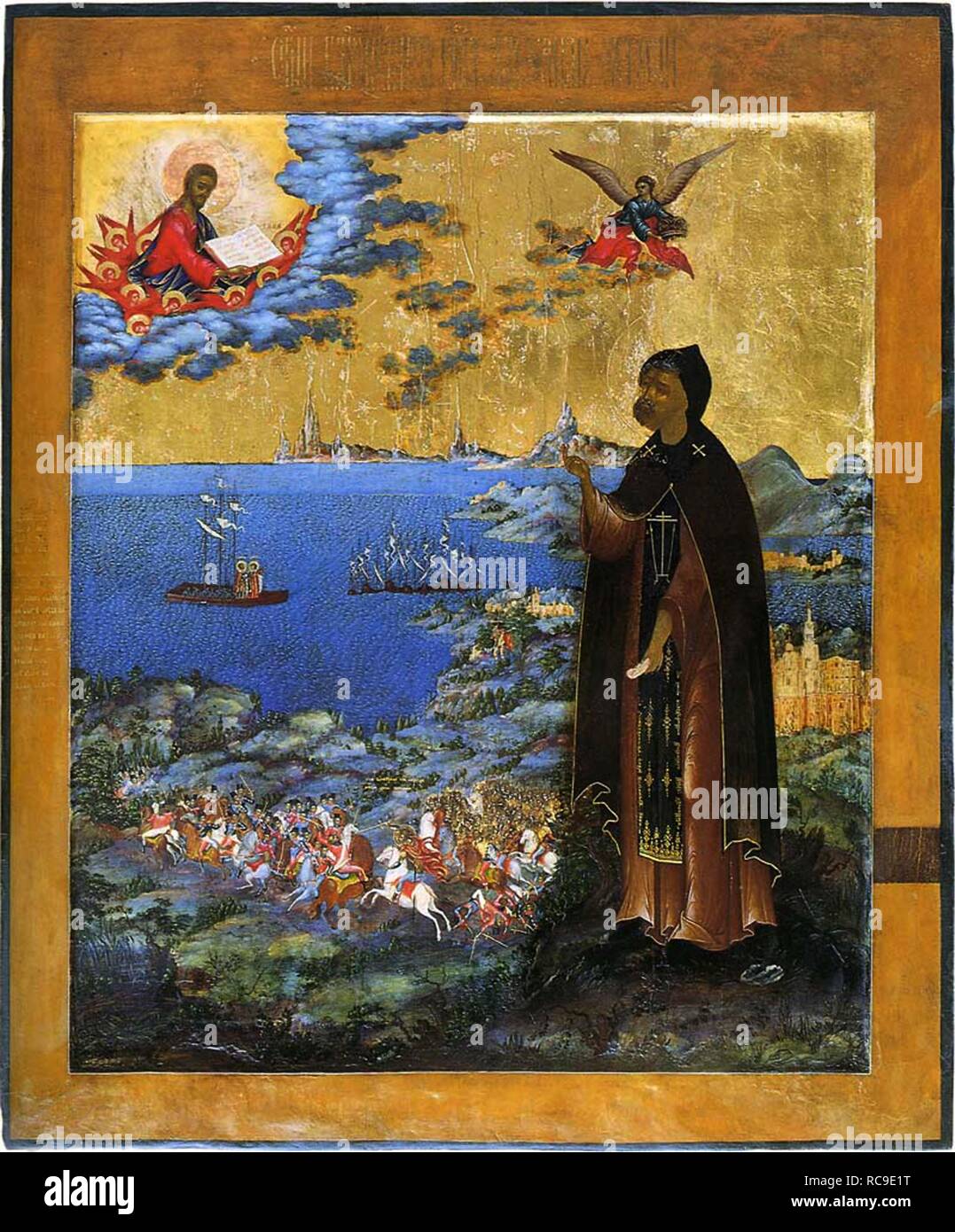 Saint Alexander Nevsky with Scenes from His Life. Museum: State Art Museum, Yekaterinburg. Author: Russian icon. Stock Photo