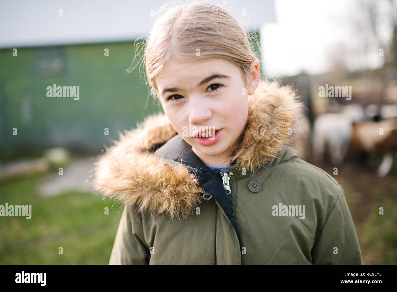 Portrait of girl in farm Stock Photo