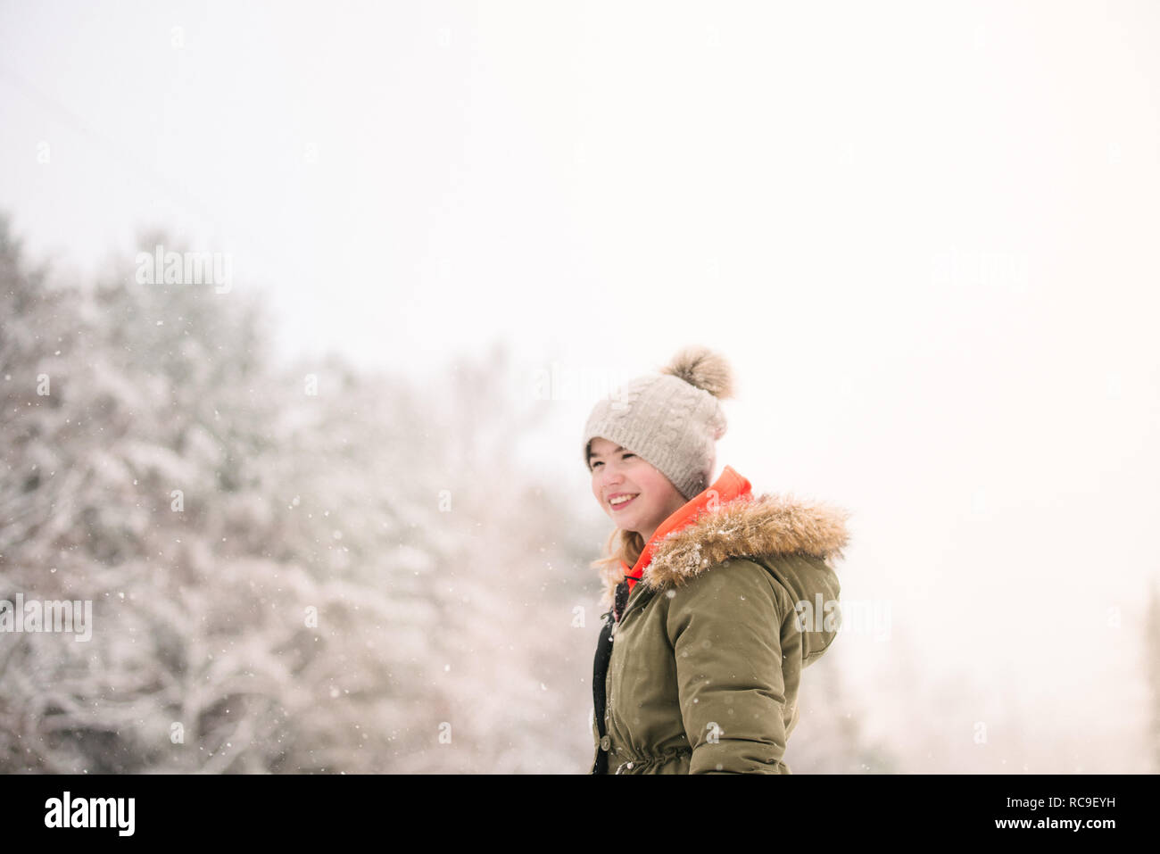 Girl in winter landscape Stock Photo