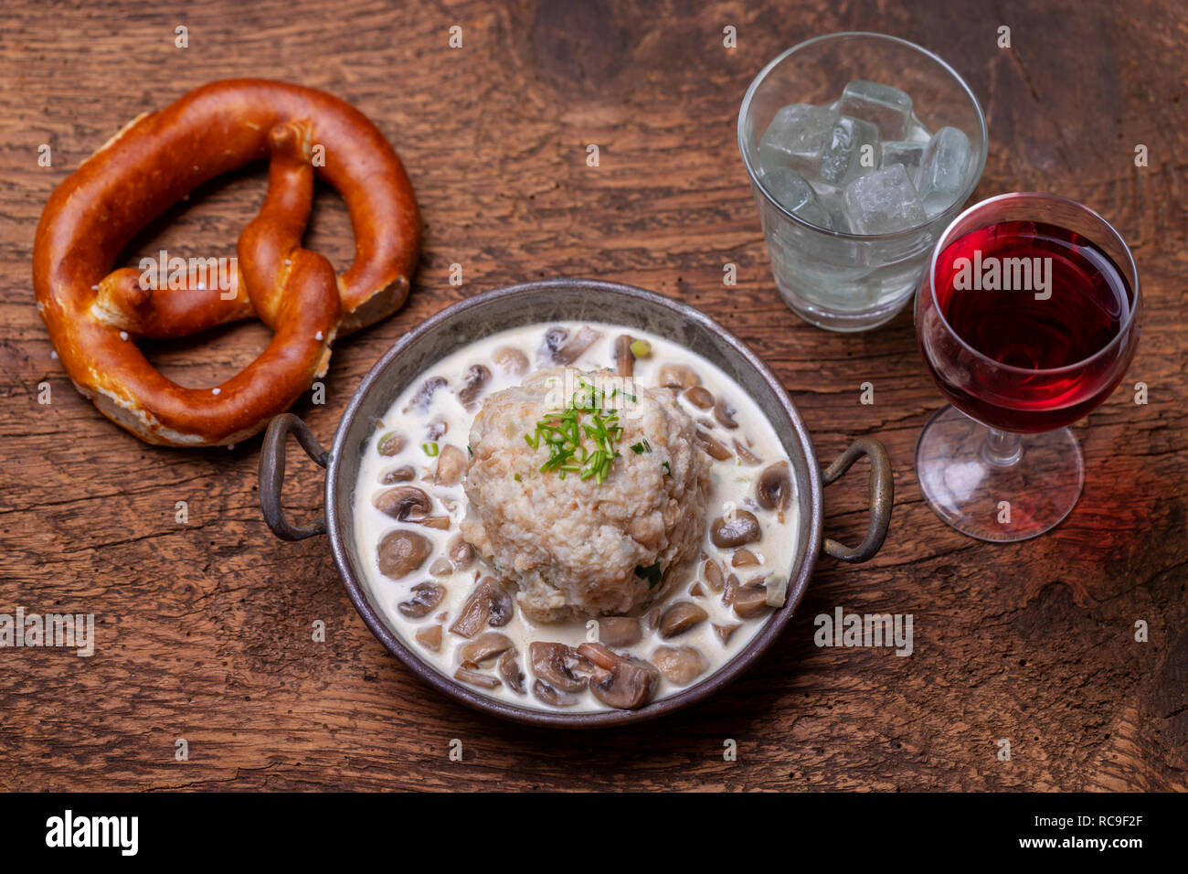 bavarian dumpling in mushroom sauce Stock Photo
