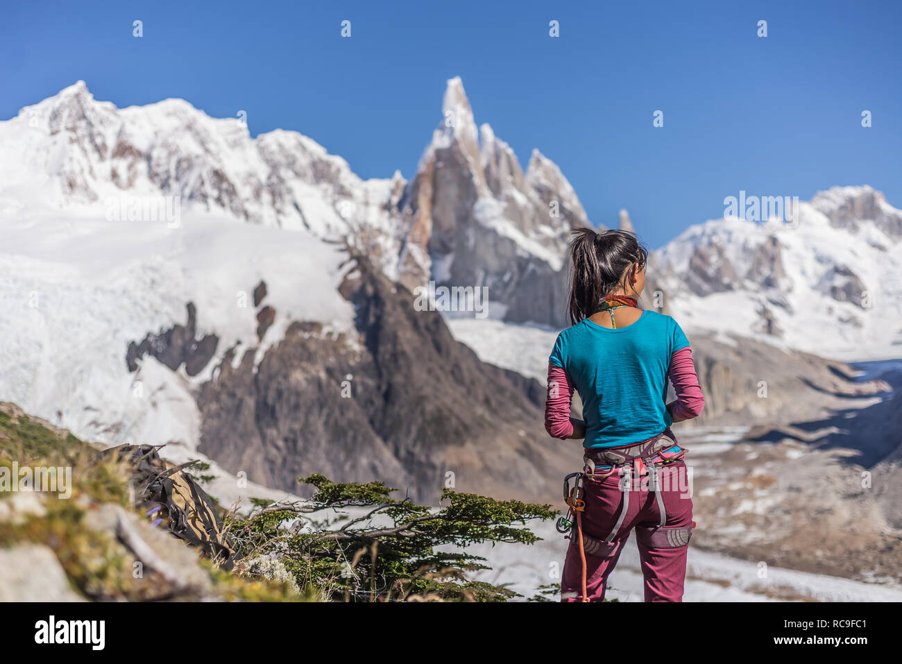 Rock climbing in El Chaltén, south Patagonia, Argentina Stock Photo