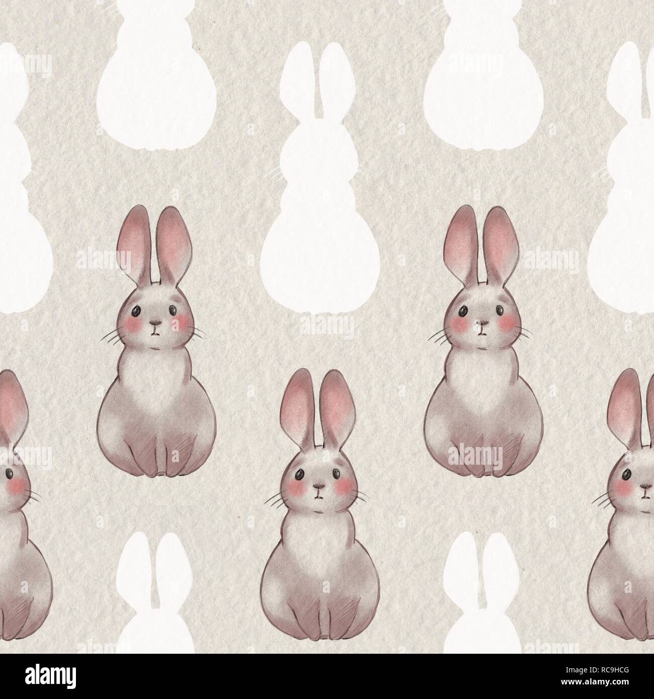 Cute cartoon rabbits. Seamless pattern Stock Photo