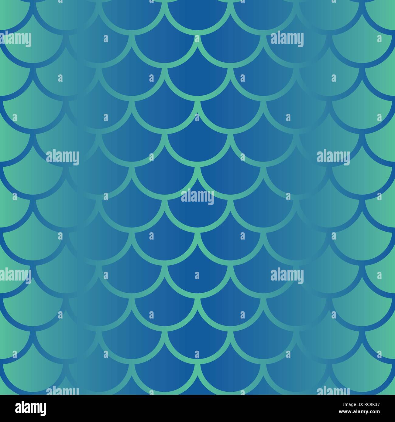 Vector fish scale repeat seamless pattern in shades of blue gradient