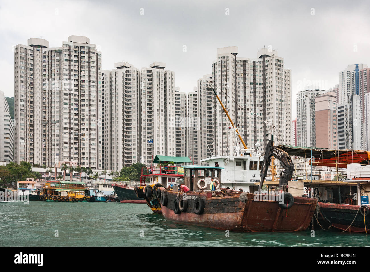 Hong Kong, China May 12, 2010 All kind of boats in the harbor with