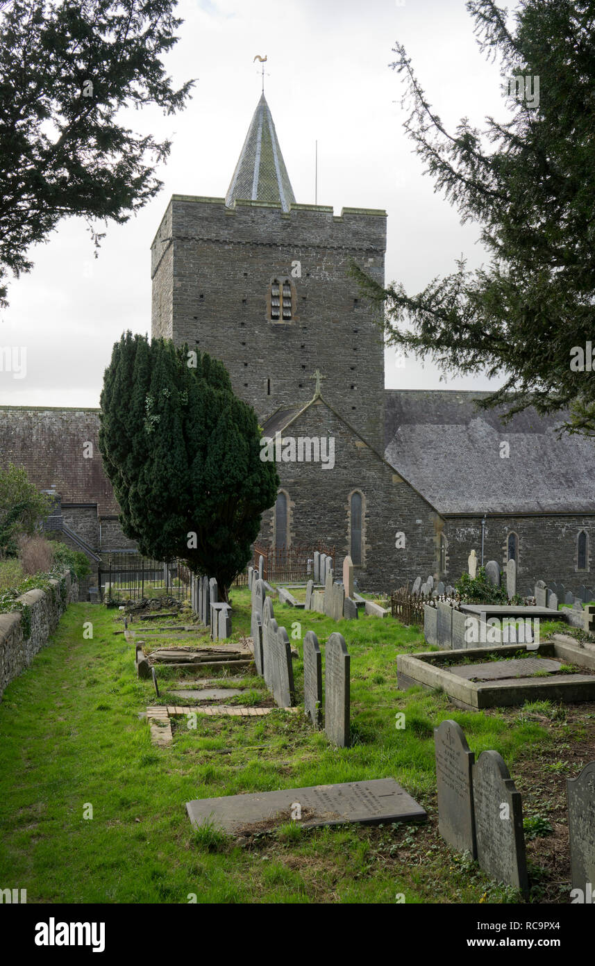 Graveyard at the medieval St. Padarn's church in Llanbadarn Fawr