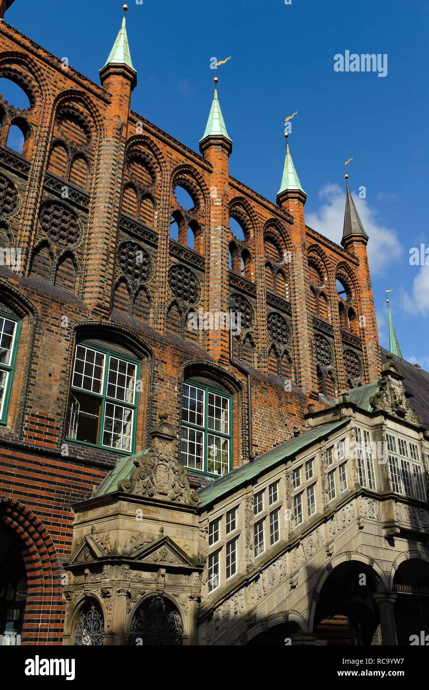 City hall, 13. - 16. century, historic city of Luebeck, UNESCO World Heritage Site, Schleswig-Holstein Stock Photo
