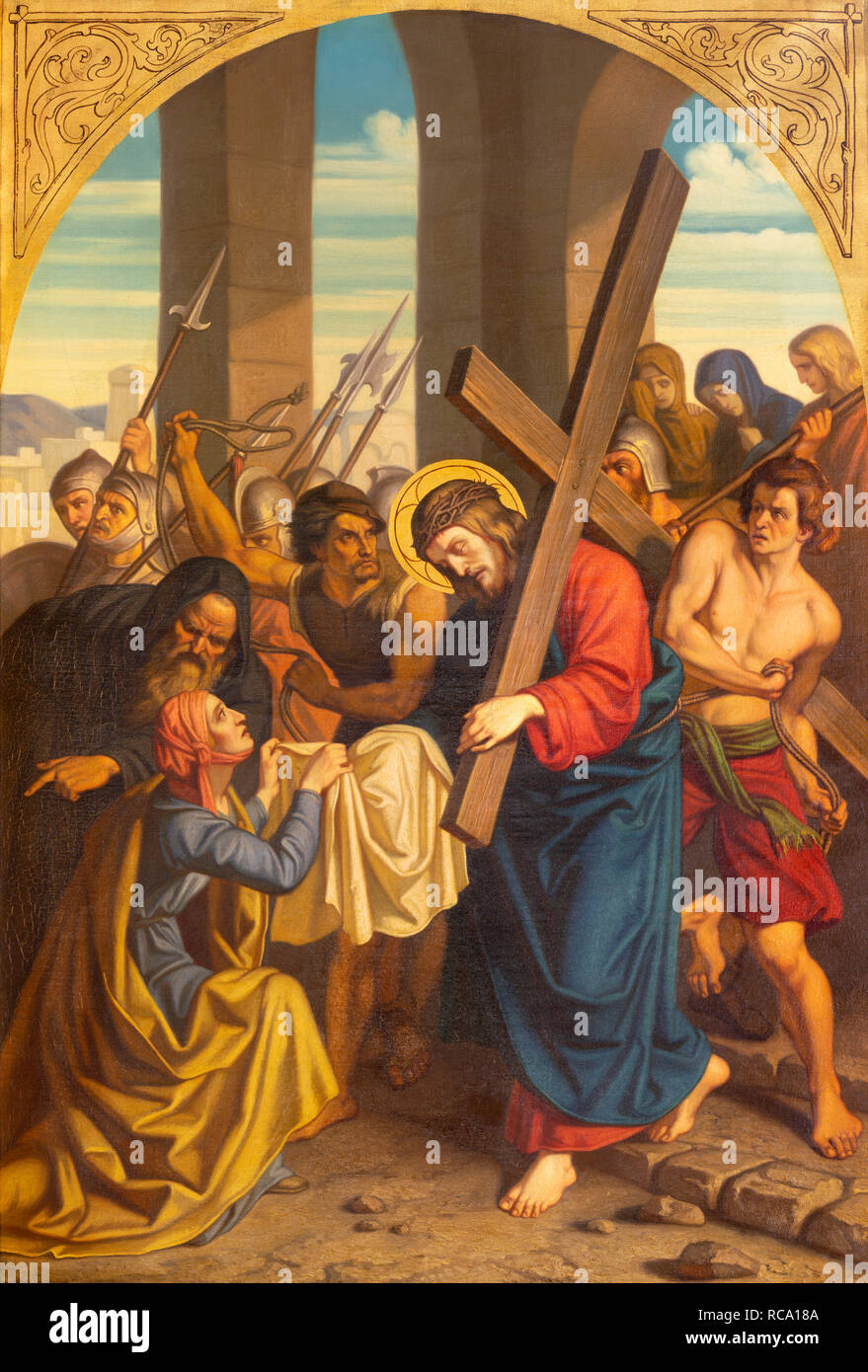 PRAGUE, CZECH REPUBLIC - OCTOBER 15, 2018: The painting Veronica wipes the face of Jesus in church Bazilika svatého Petra a Pavla na Vyšehrade Stock Photo