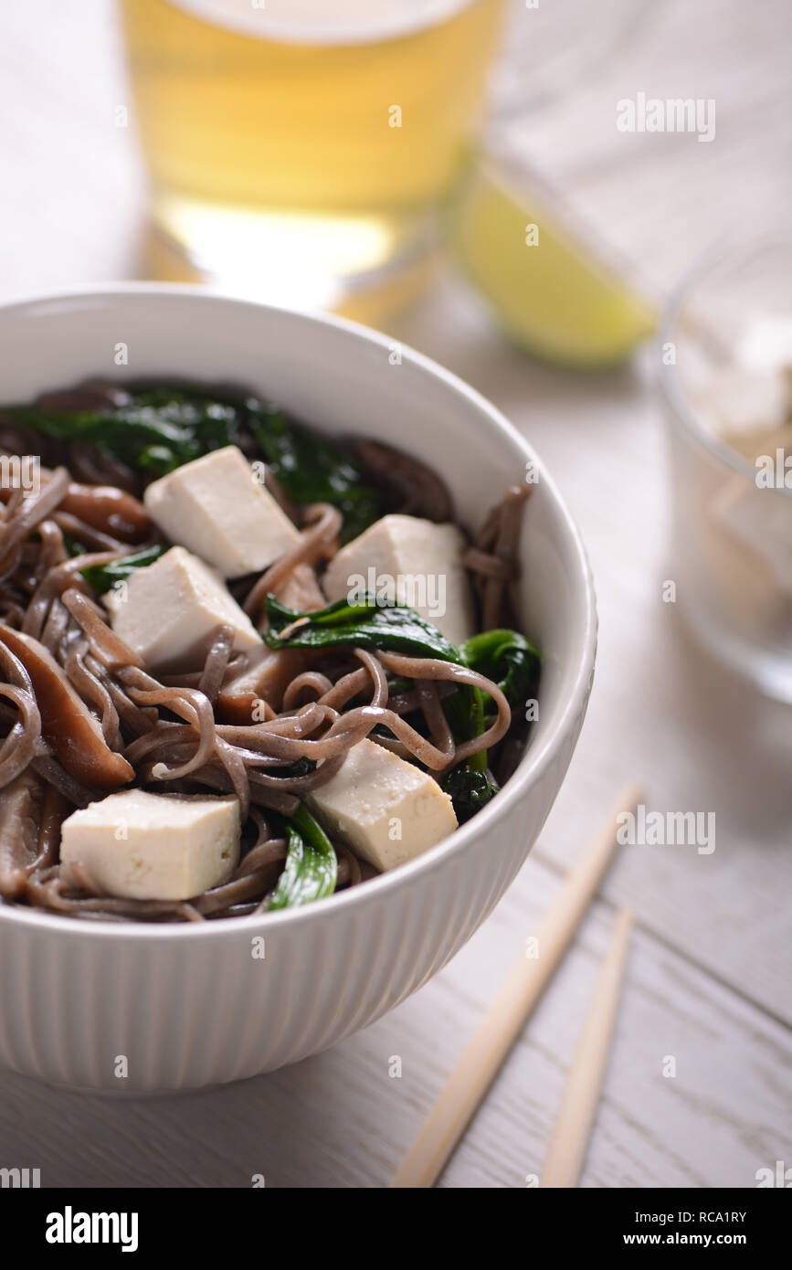 Soba noodles with Tofu cubes Stock Photo Alamy