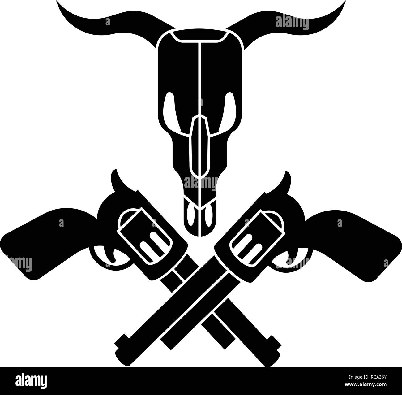 Cow skull cross revolver icon, simple style Stock Vector