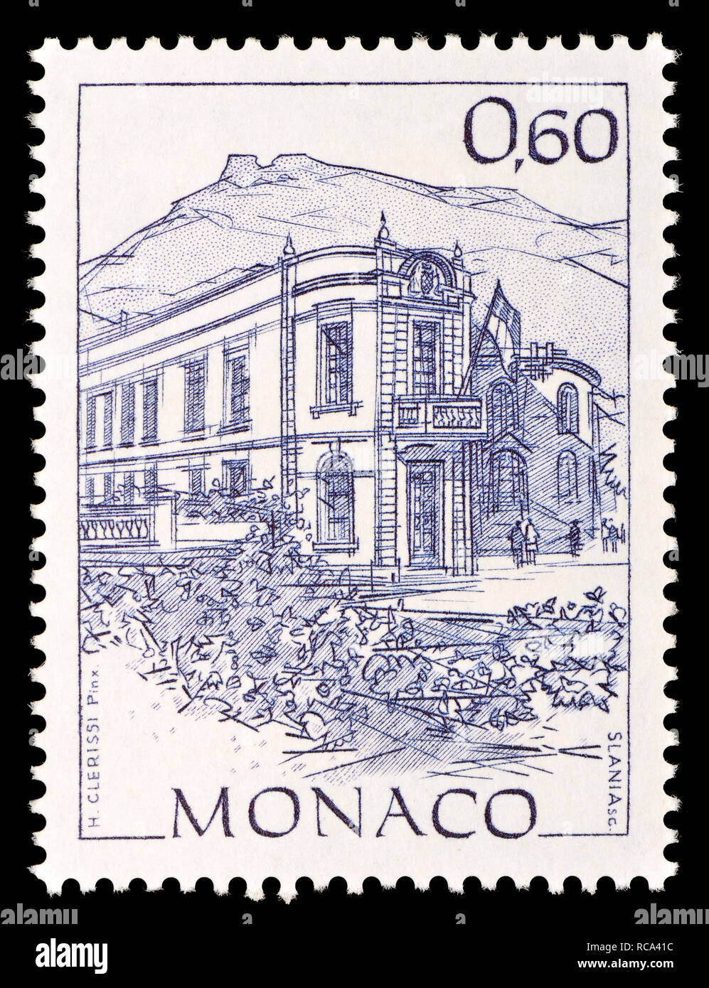 Monaco postage stamp (1992) Early Views of Monaco definitive series Building of the National