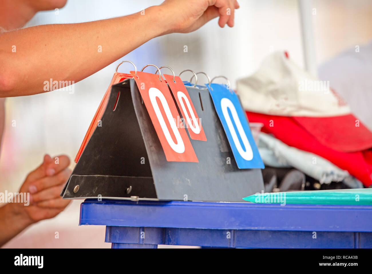 Beach Volleyball. Game ball under sunlight and blue sky. Volleyball
