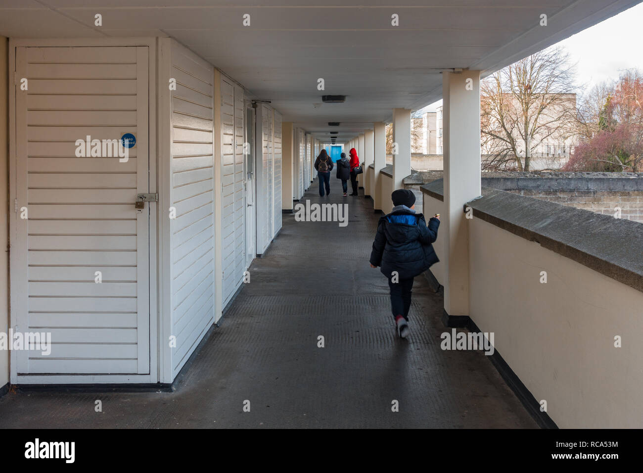 A walkway around the Ward Royal housing development, a concrete jungle in Windsor, Berkshire, UK