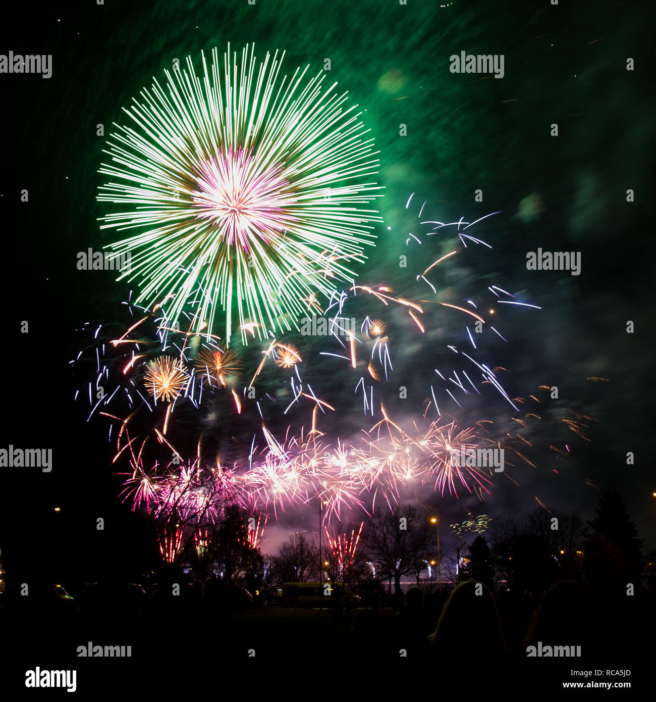 Firework Exploding Dart a colorful fireworks in dart night sky Stock Photo - Alamy
